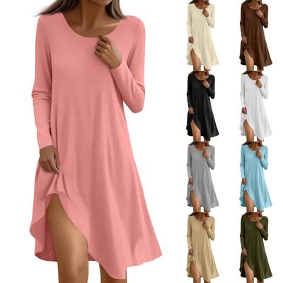 Long  Sleeve Dress For Women Casual Loose Fit Solid Dress With Pockets