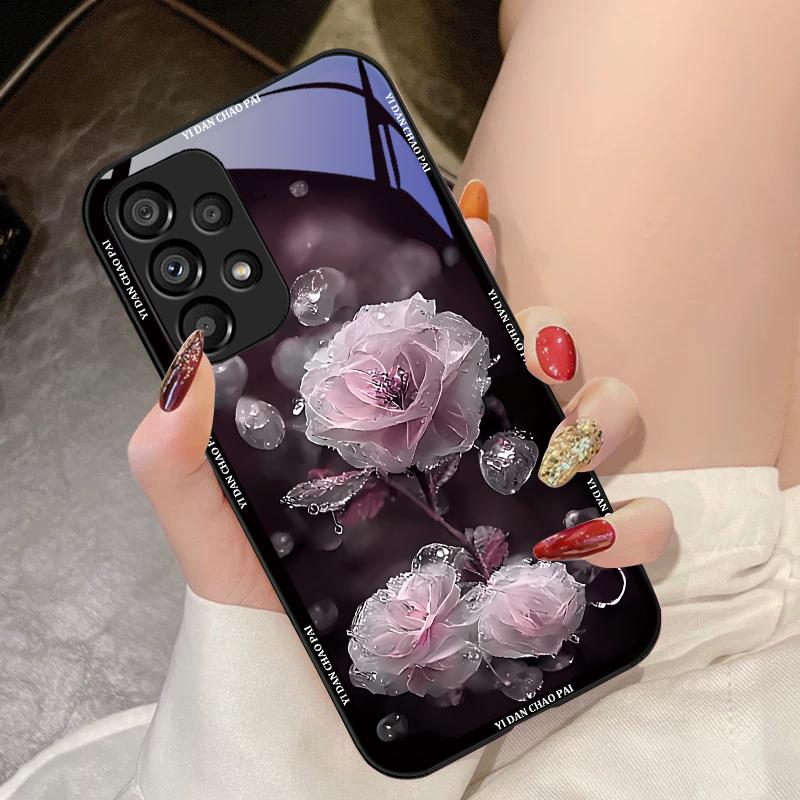 Dewdrop Flower White For Samsung Galaxy S10 4G S20 11E 30 S21 21Fe 22 S24 Pro S23 Ultra 5G S8 S9 Tempered Glass Phone Case