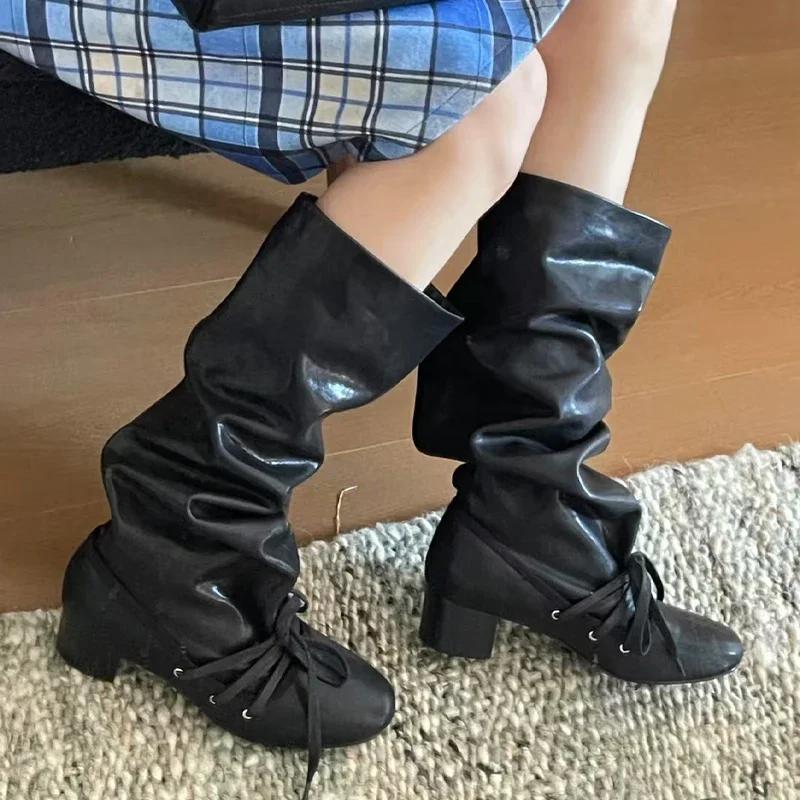Fashion Women's High Boots High Heels Fashion Lace Up Designer Shoes Woman Winter 2025 Designer Goth Chelsea Boots New Pumps Mujer Botas