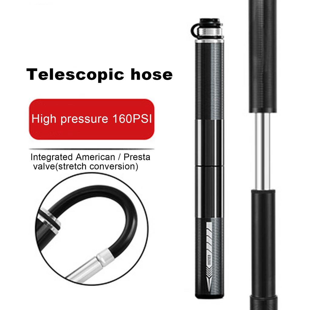 Bärbar Cykelpump 160PSI Högtryck Teleskopisk Däckpump Passar   och   Ventil