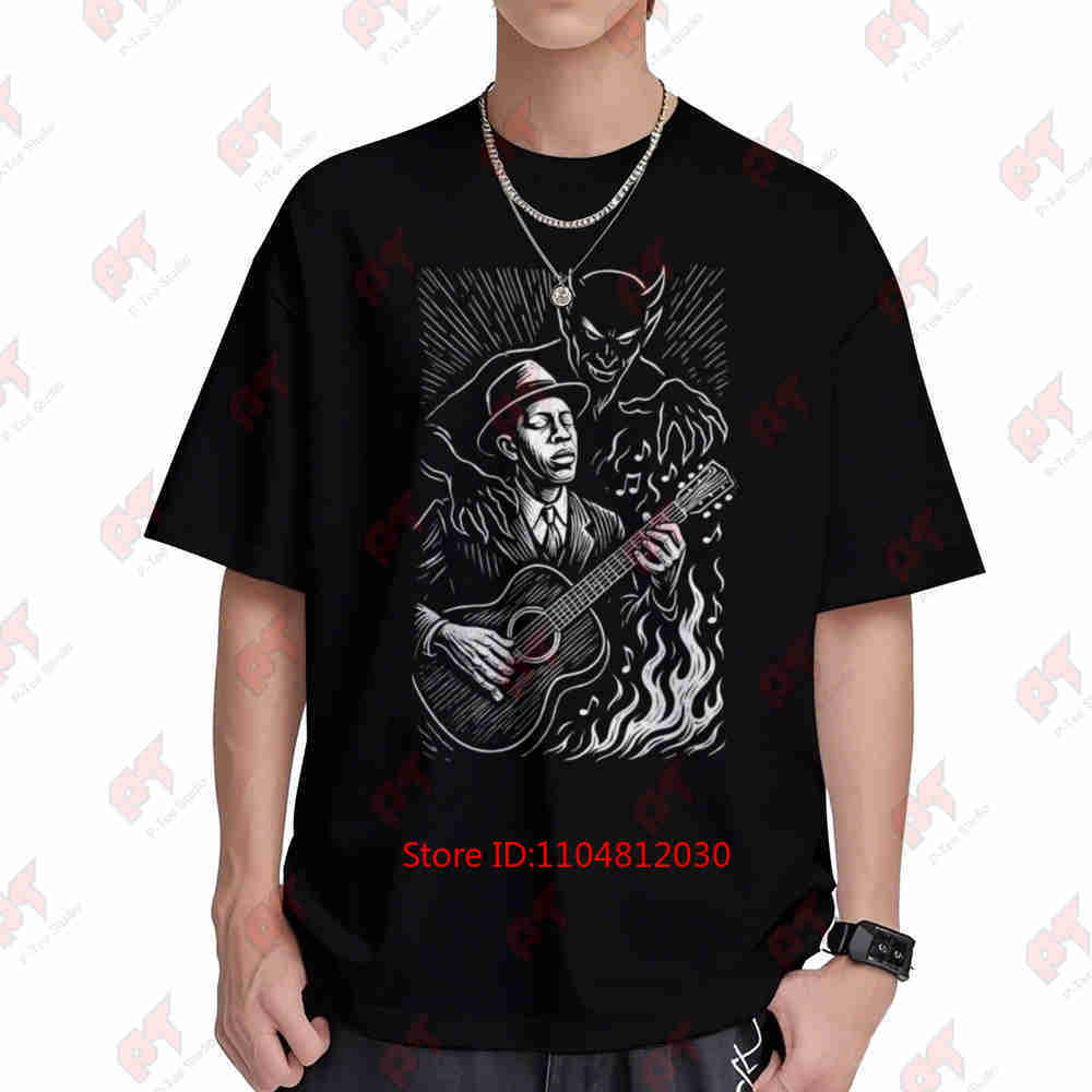 Robert Johnson The Blues Myth Guitar Crossroads Short Sleeve Tee 100% Cotton T-Shirt