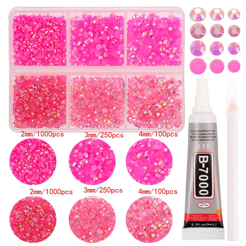 2/3/4mm Mix Size Sparkling Resin Imitate Diamond 2700pcs Smooth Back Adhesive Rhinestones Nail Art Fabrics with Diamond Pen Glue