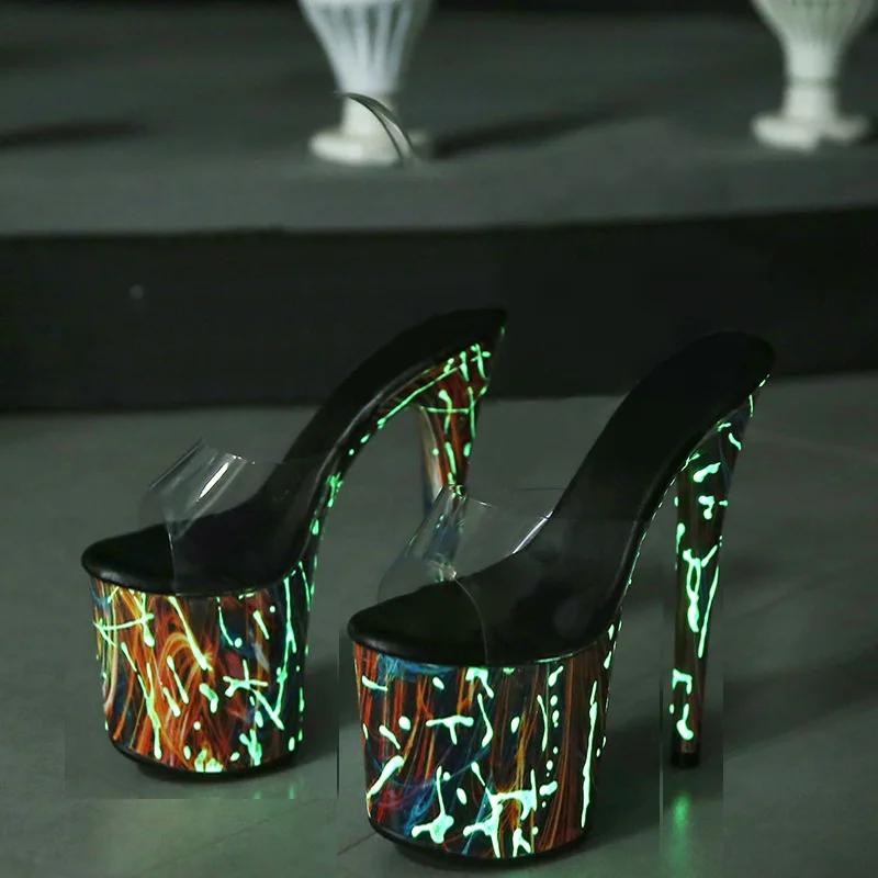 Fashion Designer 20CM Hentian High Nightclub High Heel Shoes Fluorescent Sandals Women's Shoes Walking Show Steel Pipe Dance Shoes