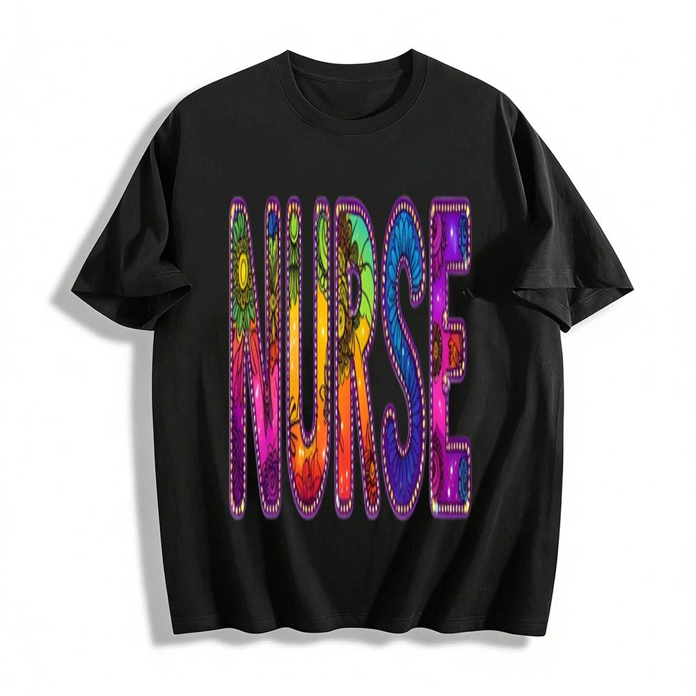 

Bohemian Mandala Pattern NURSE Graphic Casual Tee Pure cotton T-shirt XXS