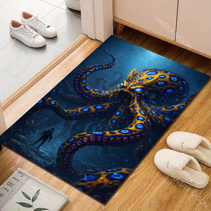1PC Giant Octopus Underwater Diver Carpet for Living Room Bedroom Sofa Home Decor Rus Non-slip Floor Mat Luxury Gift