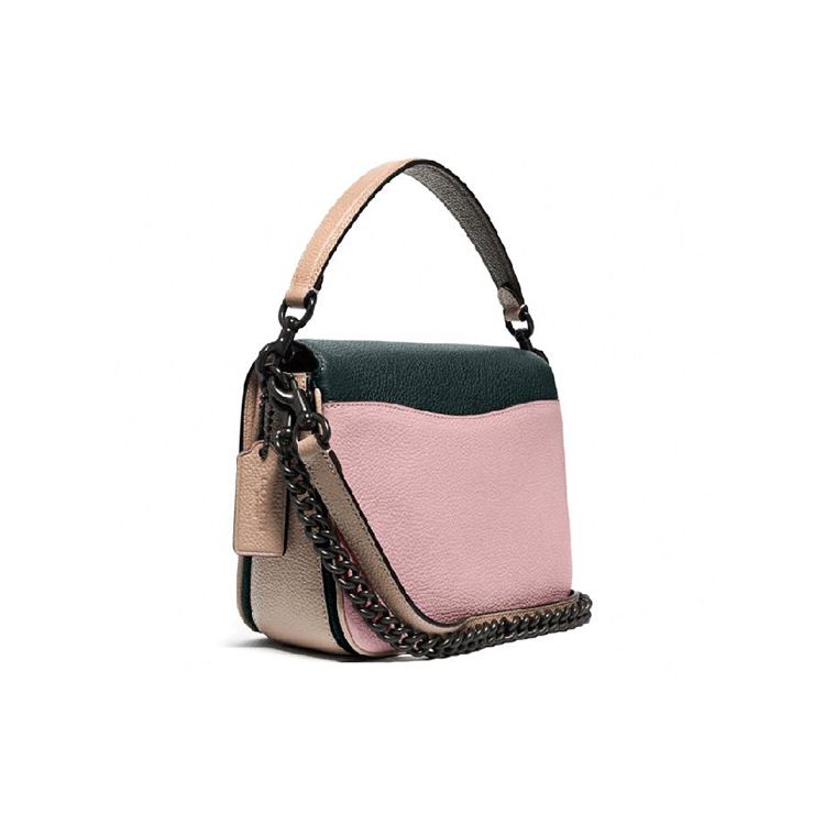 Coach Cassie 19 Color Block C Buckle Flap Leather Messenger Bag Women Bags Green Cherry-Blossom-Pink 89088-V5PTO