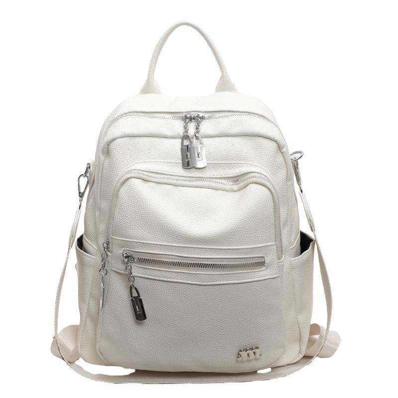 

Women s New Soft Leather Solid Color Large Capacity PU Backpack with High Aesthetic Value for Travel and Commuting, College Style Backpack брудно-білий
