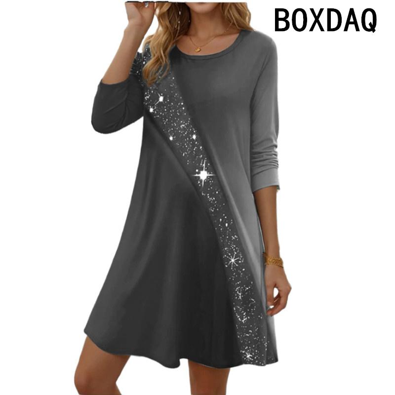 Women Long Sleeved Round Neck Casual Dress Vintage Gradient Printed A-line Dress Big Size Elegant Vintage Dresses Vestidos