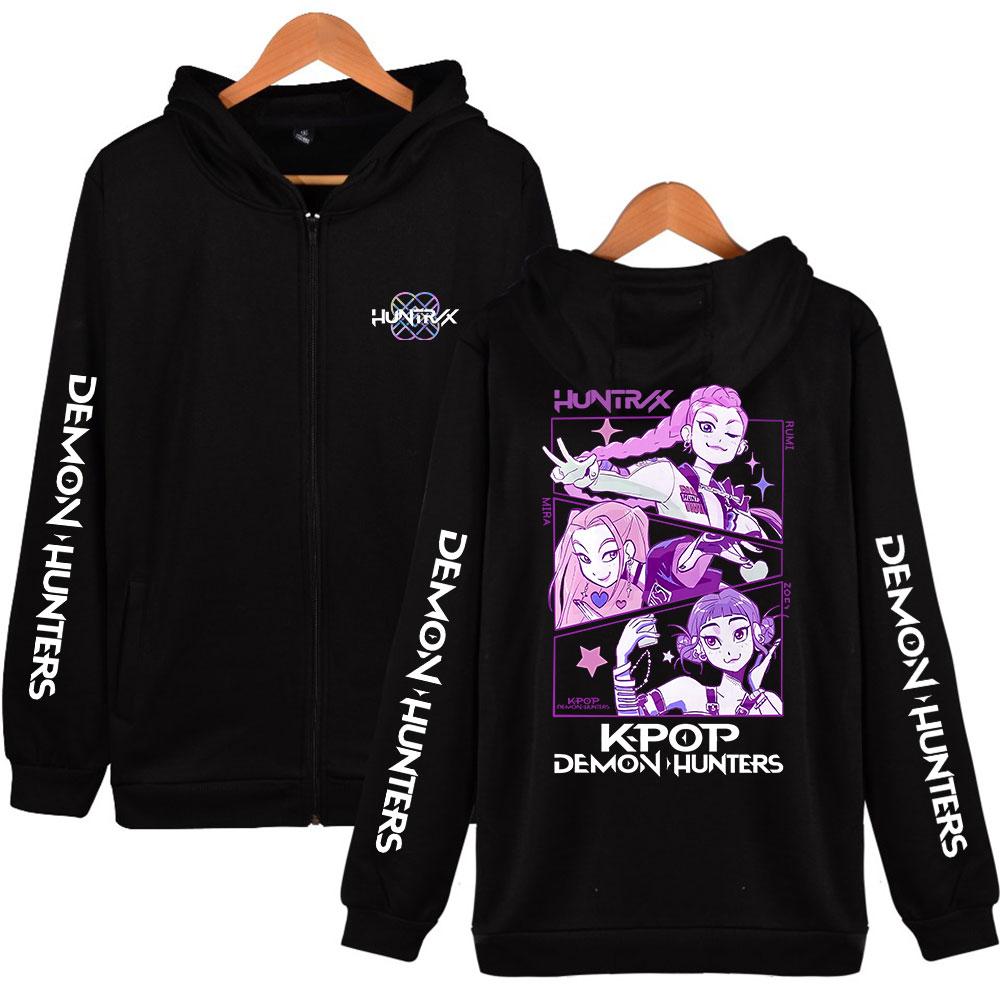 

K-pop Охотники на демонов Мультяшный принт Женские Мужские Куртки Толстовки с капюшоном Повседневные на молнии Мужской спортивный костюм Модная куртка Мужская одежда Верхняя одежда L чёрный