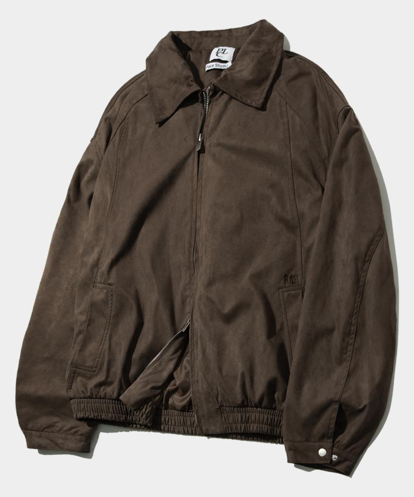 Placestudioman Pull-Up Suede Minimal Western Cut Collar Zip-Up Jacket [Brown]