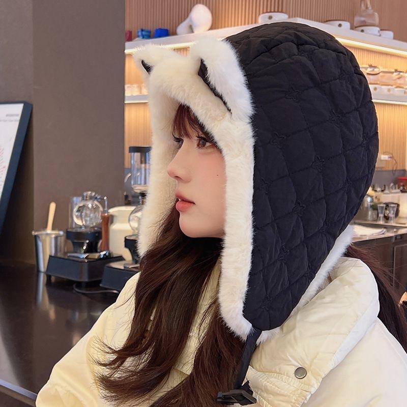 Autumn and winter cute plush ear protection new fox ear hat cold warm hat outdoor riding Lei Feng hat