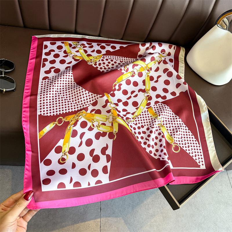 Chain polka dot simulation silk printing silk scarf square scarf high-end shawl sunscreen neck small square scarf headscarf scarf women