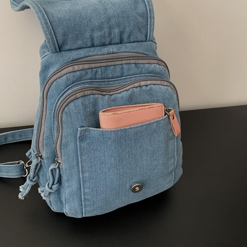 Vintage Solid Color Denim Backpack Large Capacity Multifunctional Chest Bag