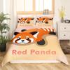 Cute Red Panda Duvet Cover King Size,Pink Love Stars Bedding Set Kawaii Cartoon Animals Comforter Cover Girly Sweet Quilt Cover