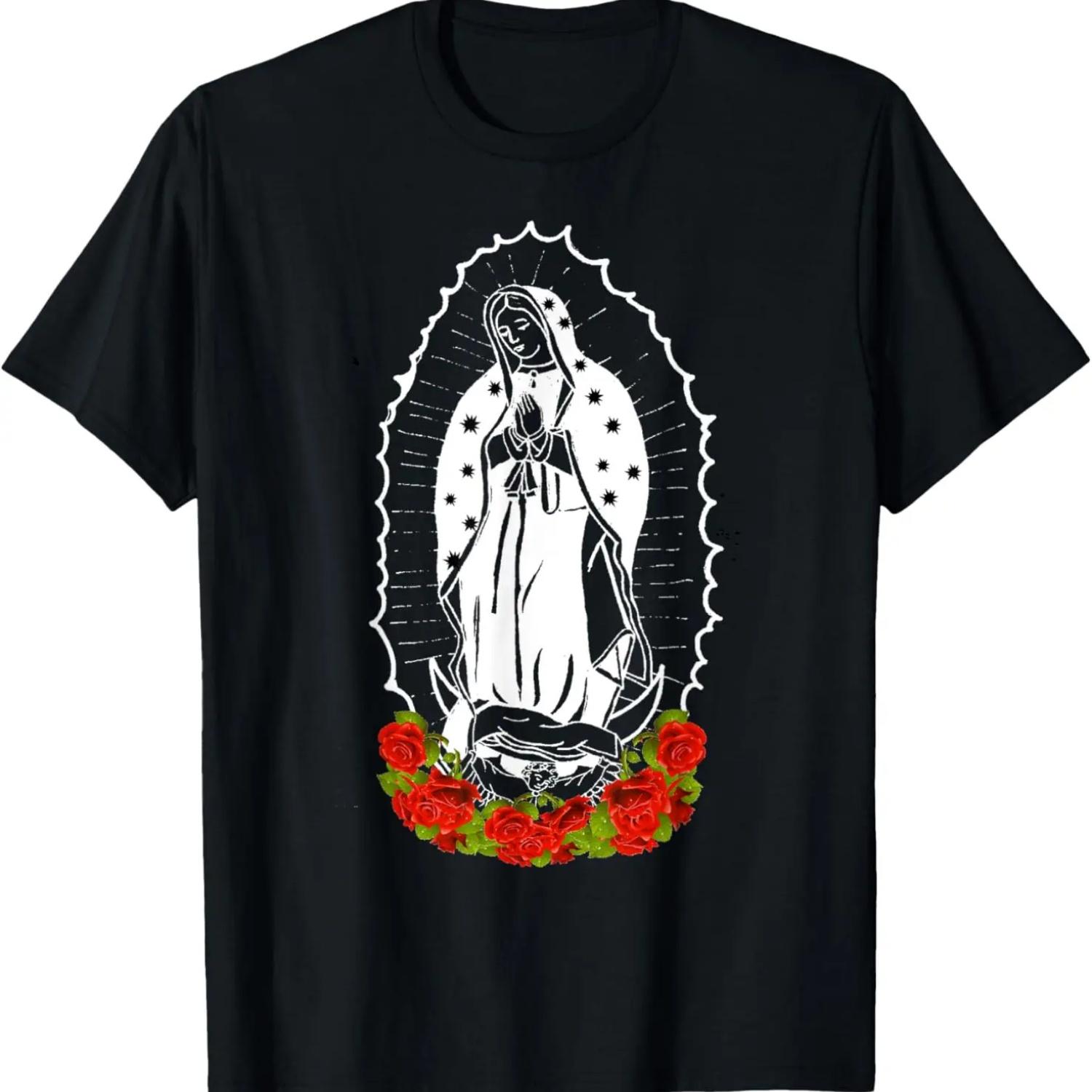 Our Lady of Guadalupe with Red Roses Black T-Shirt S чёрный