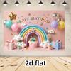 2D Pink Rainbow Birthday Backdrop Kids Party Photo Booth Background