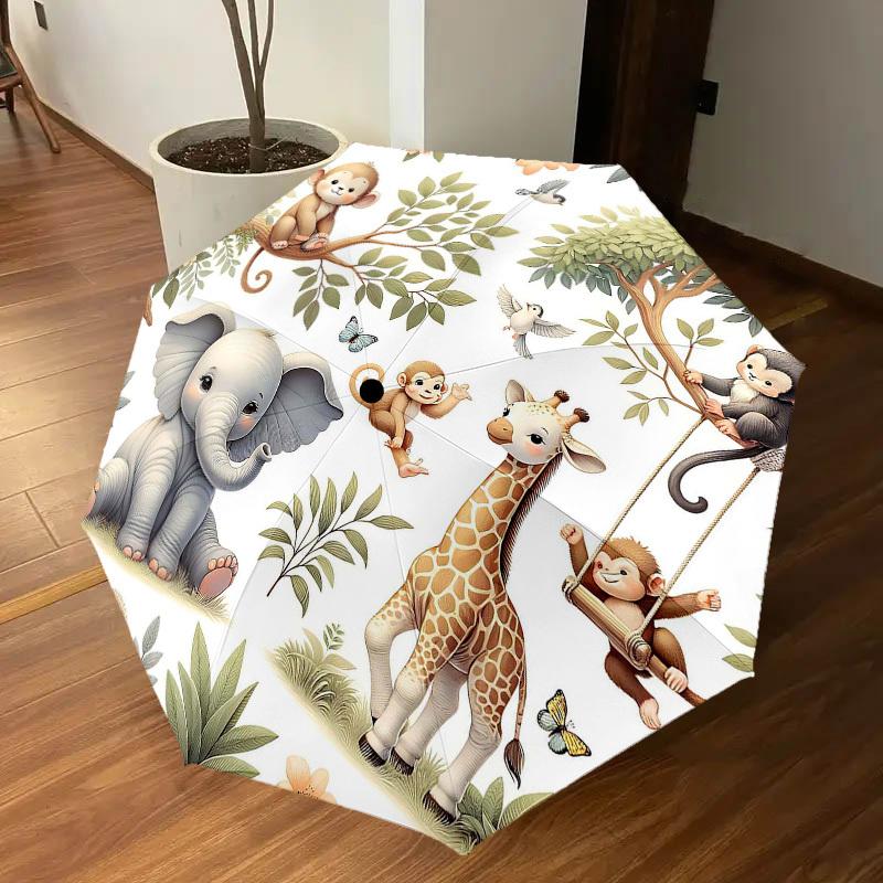 1PC Elephant Giraffe Umbrella-8-Rib Reinforced Portable Folding Travel Suitable for All Seasons Outdoor Daily Use  -J0360