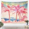 Tropical Sea Tapestry Blue Wave Palm Trees Wall Hanging, Summer Ocean Theme Cartoon Wall Blanket Home Artwork, Kids Girls Room