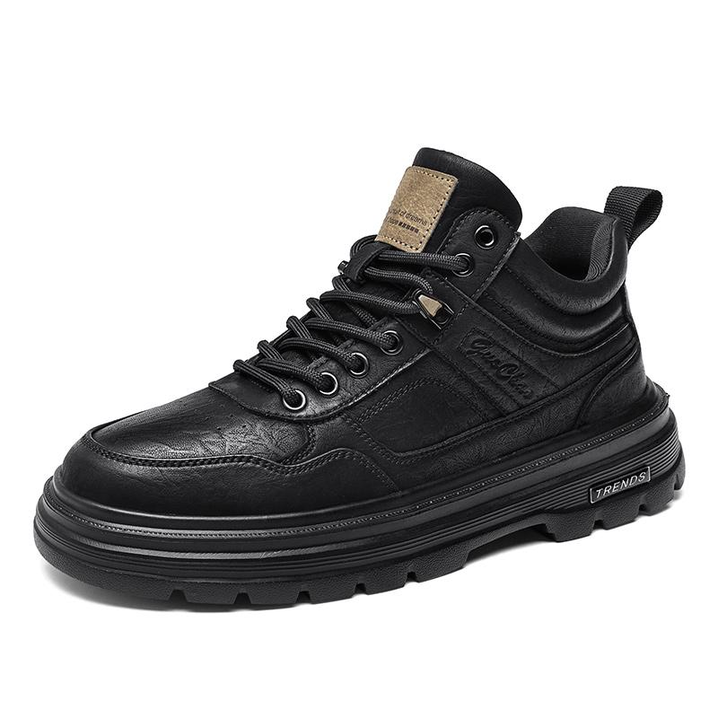 

Autumn Winter Hot Selling Men s High Top Shoes Street Trend Motorcycle Boots Fashionable Brown Men s Workwear Shoes Lace Up 44 чёрный