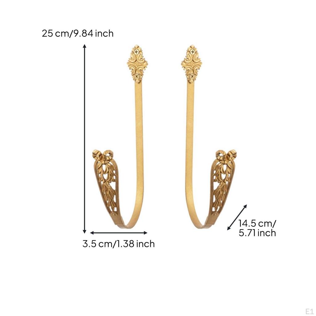 Curtain Holdback with Ornamental Gilded Top Metal Hook Curved Arm