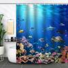 Coastal Turtle Shower Curtain Fish Coral Starfish Seashell Blue Ocean Beach Shower Curtains for Bathroom Waterproof Polyester Fa