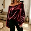 Women's Color Sequin Velvet Long Sleeve Asymmetric Neckline Top