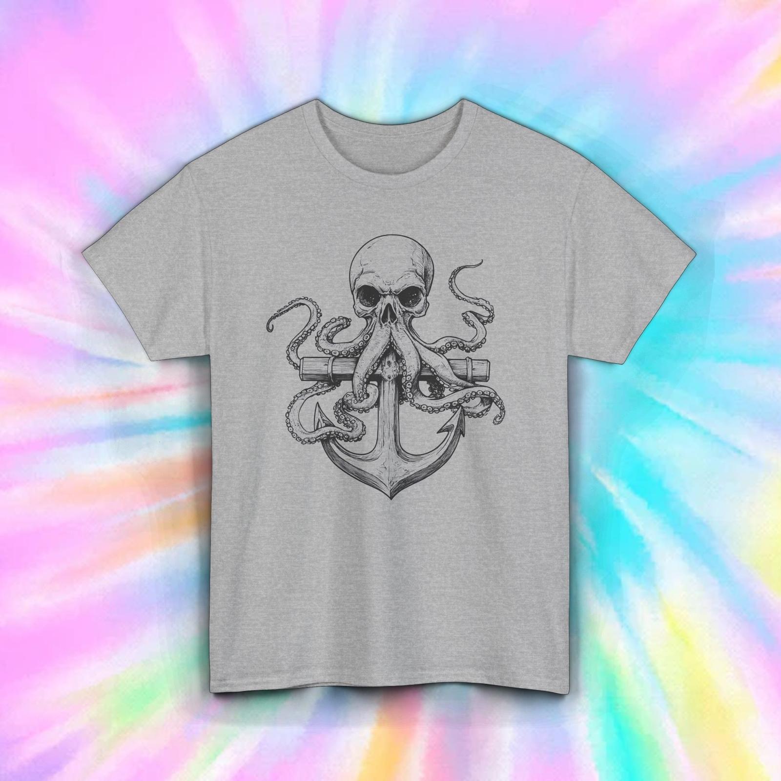 Octopus Skull Anchor T-Shirt Nautical Tattoo Pirate Graphic Tee S-5XL S