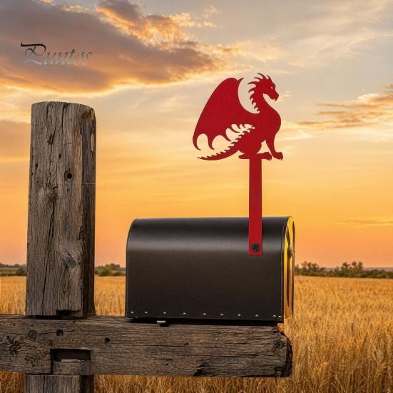 Wooden Mailbox Sign Metal Flag Replacement, Decorative Dragon Stake Sign, Garden Decor Winged Shape Ornament for Outdoor Mail Box Decoration Magnetic