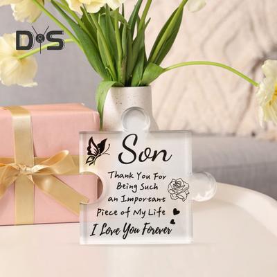 Puzzle-Ornament aus transparentem Acryl, Ornament für Familienbeziehungen, Tischdekoration, Eltern-Kind-Andenken, Erntedankfest, Weihnachtsgeschenke für den Sohn