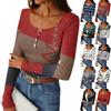 Women's Slim Bottom T-shirt Fashion Casual Gradient Printing Round Neck Pullover Long Sleeve Top