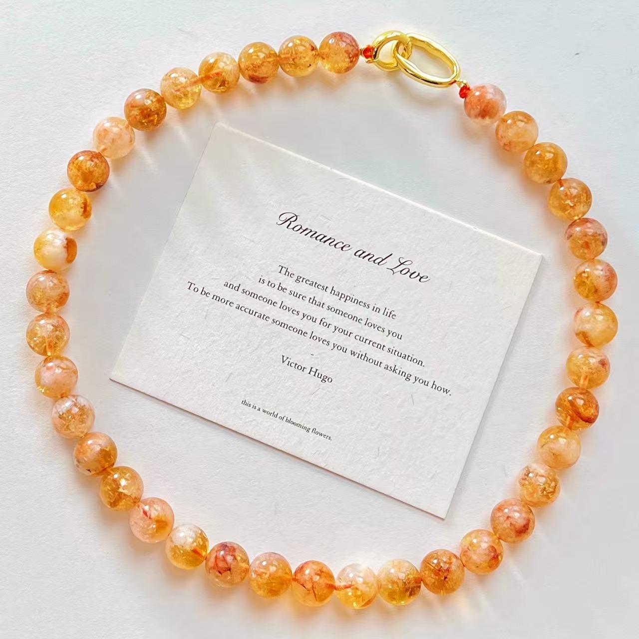 10Mm Vintage Natural Honey Milk Cover Citrine Necklace Collarbone Chain