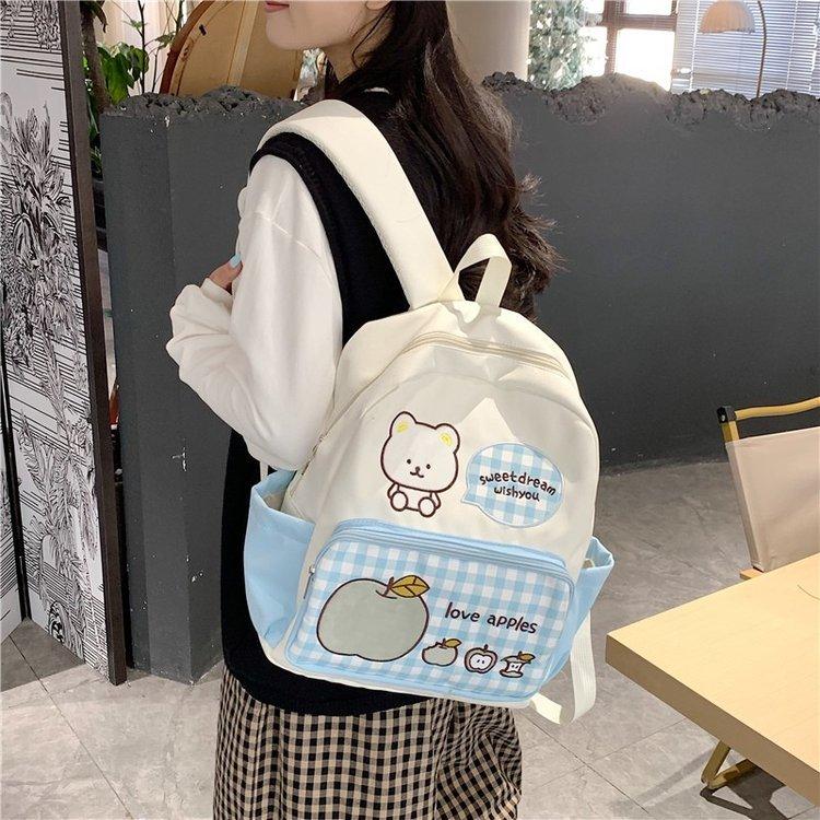 Schoolbag Apple Bear College Style School Bag Girls High School Junior High School Girls Large Capacity Backpack Lightweight Travel Student Small