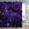 Shiny Purple Rose Flowers Shower Curtain, Bathroom Decorative Shower Curtain, Waterproof Shower Curtain with Hooks