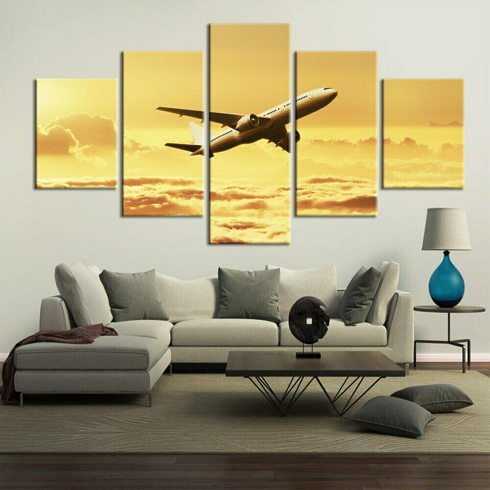 5Pcs Travel Airplane Sunrise Decor 5 Pieces Pictures Wall Poster HD Print Home Decor 5 Panel Room Decor Modern Abstract Canvas