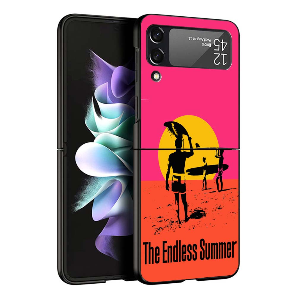 Surfboard Surfing Art Surf Girl Summer Hard Black Cover for Samsung Galaxy Z Flip 7 6 5 4 3 5G Phone Case Flip7 Flip6 Flip5 Flip