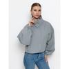 Women's Stand Collar Jacket Button Down Lantern Sleeve Elastic Cuff Pocket Solid Color Casual Coat