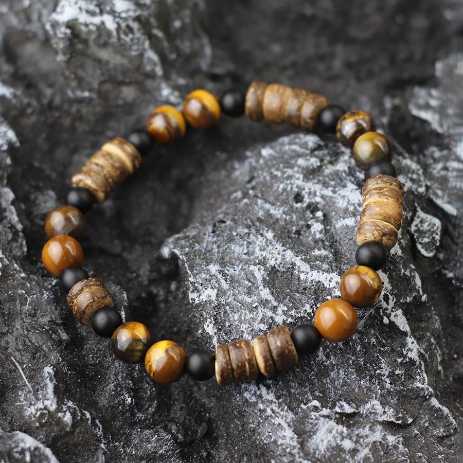 Handmade Natural Coconut Husk Beads Bracelet For Men Volcanic Rock Tiger Eyes Howlite Stone Braslet Wooden Braclet Accessories
