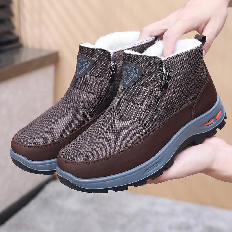 

Обувь для пожилых людей, старые пекинские тканевые туфли, зимние хлопковые туфли для пожилых людей, мужские бархатные теплые шерстяные туфли, нескользящие молнии, повседневные высокие 46 темно-коричневого