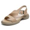 Women's Summer New Leather Hollow Out Block Heel Sandals Thick Sole Non Slip Open Toe Lightweight Buckle Strap Casual Sandals