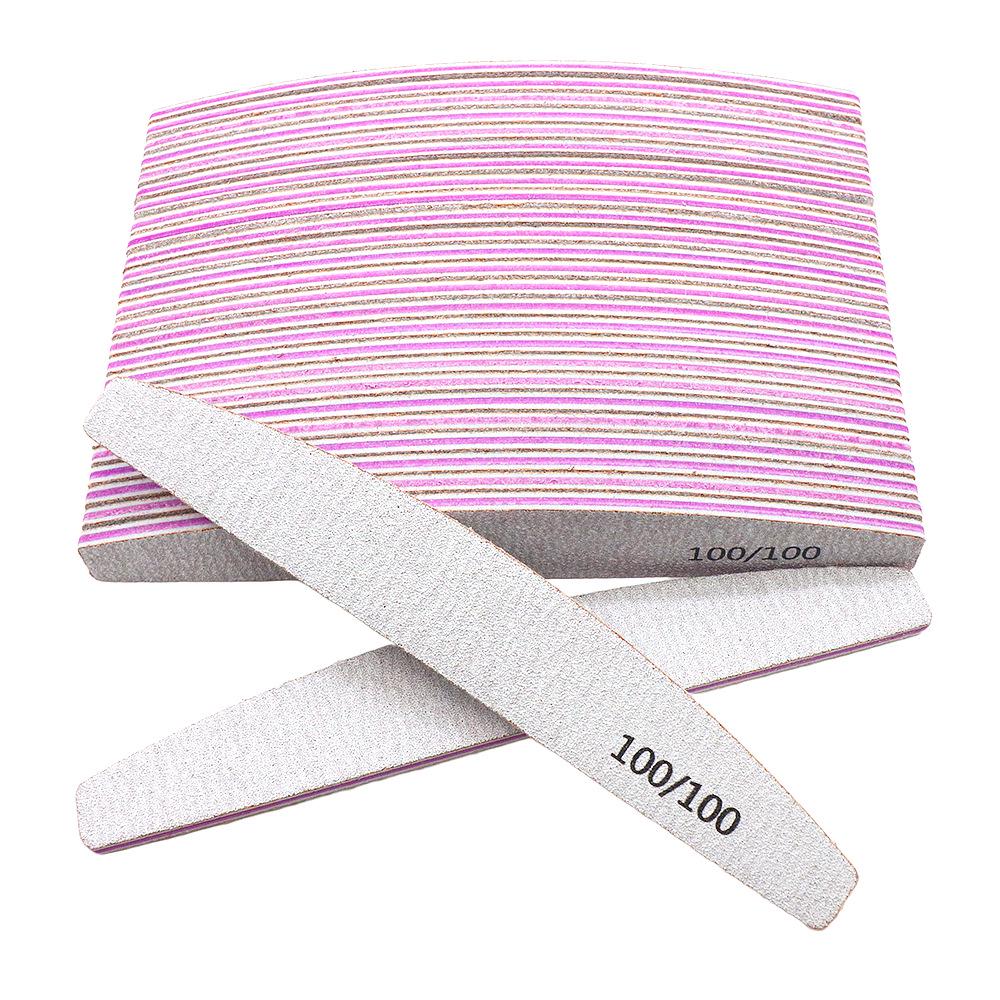 Gray Half-Moon Nail File - Double-Sided Colored Core Sanding Strip for Nail Art