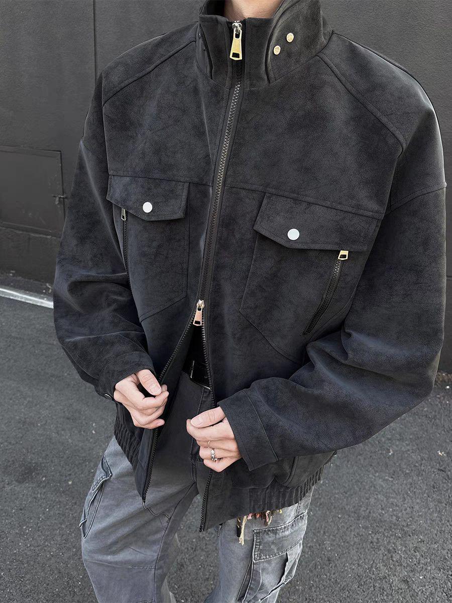 

Men s Matte Tie-Dye PU Leather Jacket with Lining - Autumn/Winter Retro American Workwear Style. XXL 140-160 lbs