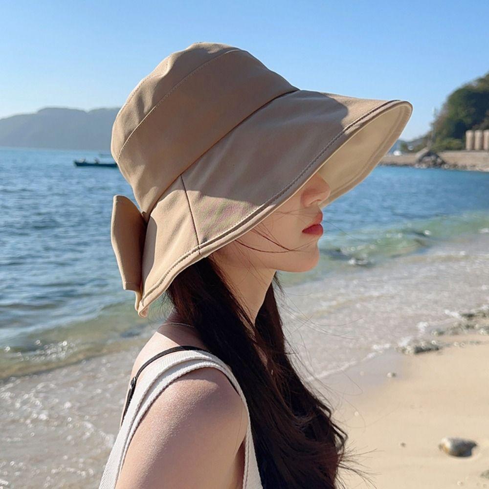 Foldable Bow Fisherman Hat UV Protection Beach Bucket Hat Summer Wide Brim Sunhat  Vacation