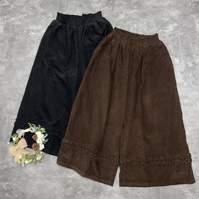Japanische Cord Pilz getrimmt Weite Bein Hose Herbst Spitze Patchwork Casual Hose Frauen