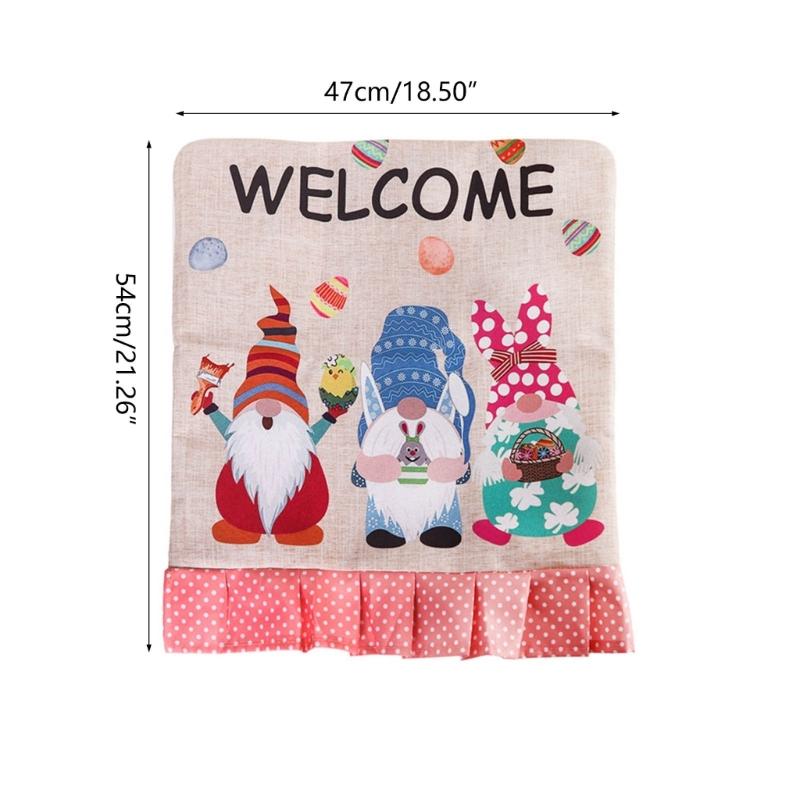 Rabbit Gnome Chair Back Cover Easter Holiday Party Ruffle Hem Chair Slipcover Washable Linen Furniture Protective Cover