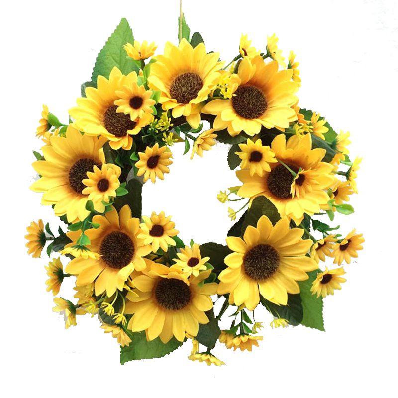 

Artificial Sunflower Wreath For Door Hanging Garland Home Party 35cm Flowers зелёный