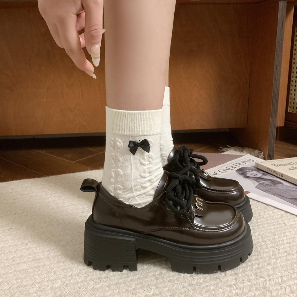 Size 35-43, Large Size Women's Shoes 41 Wide Fat Feet British Style Platform Small Leather Shoes Women's Lace-up Heightening Loafers 42