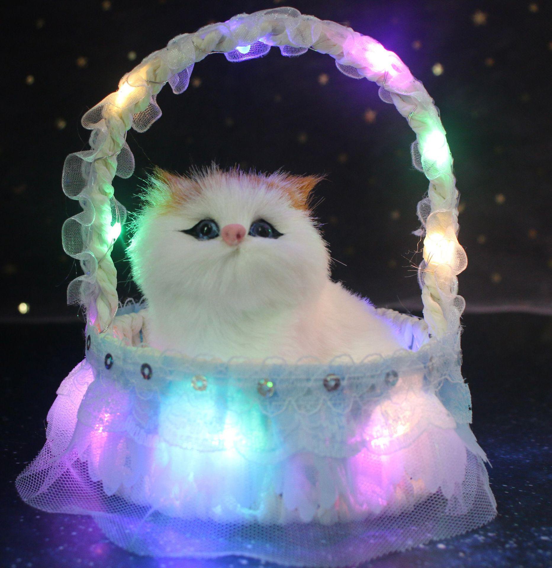 

Говорящий котенок, плюшевый, с подсветкой и блестками: Имитация кота в корзине, идеальный подарок для девушки sequined basket cat светло-синий