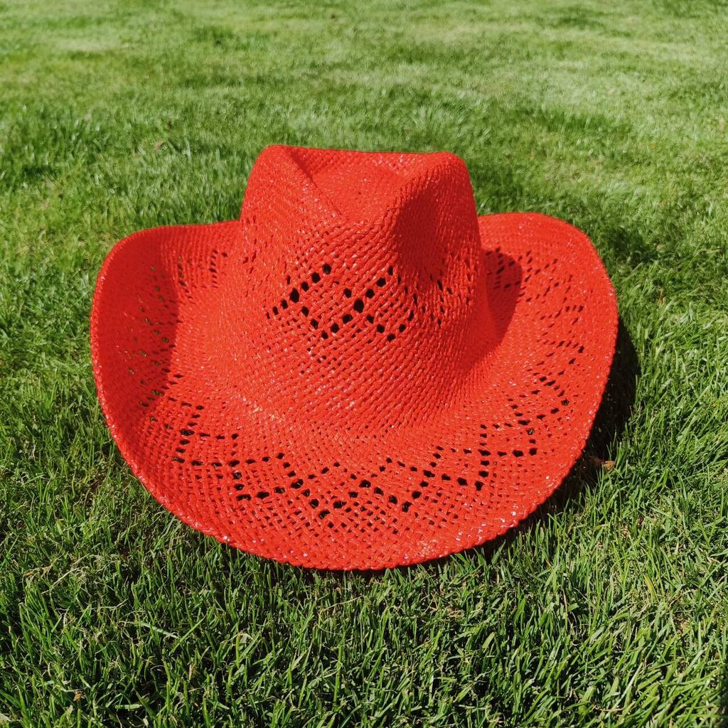 Cowboy Hat Red Hand-painted Summer Straw Hat Men and Women Cowboy Hat Outdoor Travel Sun Protection Beach Hat Sombrero Vaquero