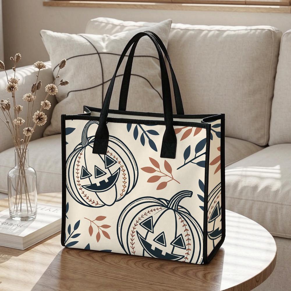 Halloween Pumpkin Tote Bag Fashion Canvas Handbag Casual Large Capacity Shopping Purse