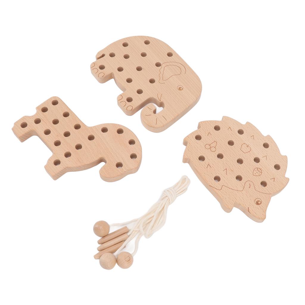 Ahşap İp Geçirme Oyuncak Hayvan Stil Sabır İnce Motor Becerisi Mantıksal Güvenli Yürümeye Başlayan Çocuklar için İp Geçirme Oyuncak